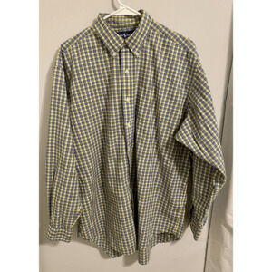 Ralph Lauren Blake 100% Cotton Plaid Shirt Yellow Blue Sz Large